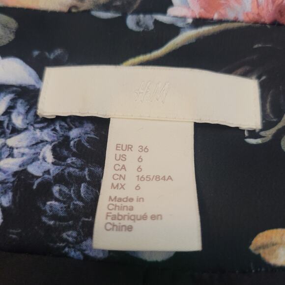 H&M Size 6 Satin Floral Blazer Black Structured Feminine Tailored Dark Coquette - Picture 7 of 8